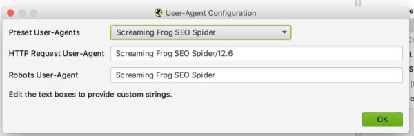 User agent Screaming Frog