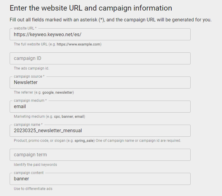 Campaña URL Builder