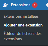 Capture d'écran extensions WordPress