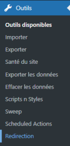 Capture d'écran WordPress menu outils