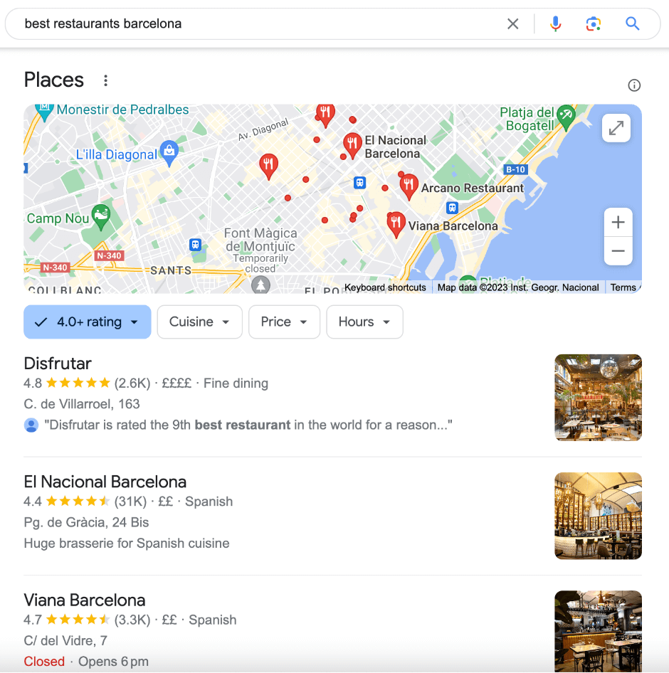 Google Maps as a snippet in the SERP