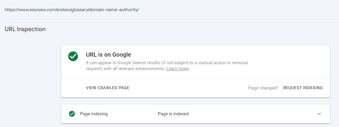 Google indexing checked in the Google Search Console